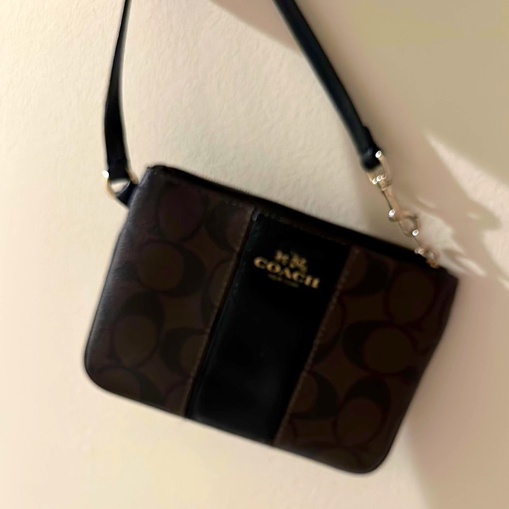 Coach Black and Brown Signature Wristlet